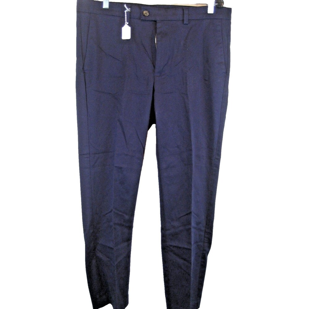 Mens Roundtree & Yorke Navy Flat Front Cotton/Spandex Casual Pants sz 38x30
